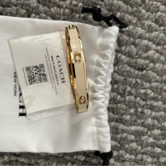 Coach Gold and White Bangle Bracelet brand new pegged signature hinged bangle. - Picture 1 of 4